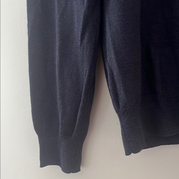 Men's Dark Blue V-Neck Sweater - Picture 2 of 7